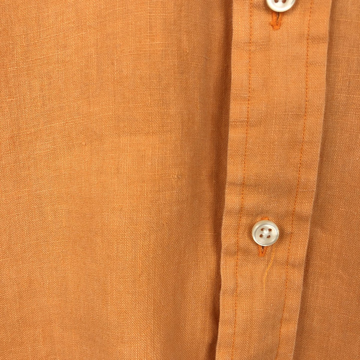 Ralph Lauren short sleeve linen button down shirt, men's size M linen orange type Vintage Second Hand