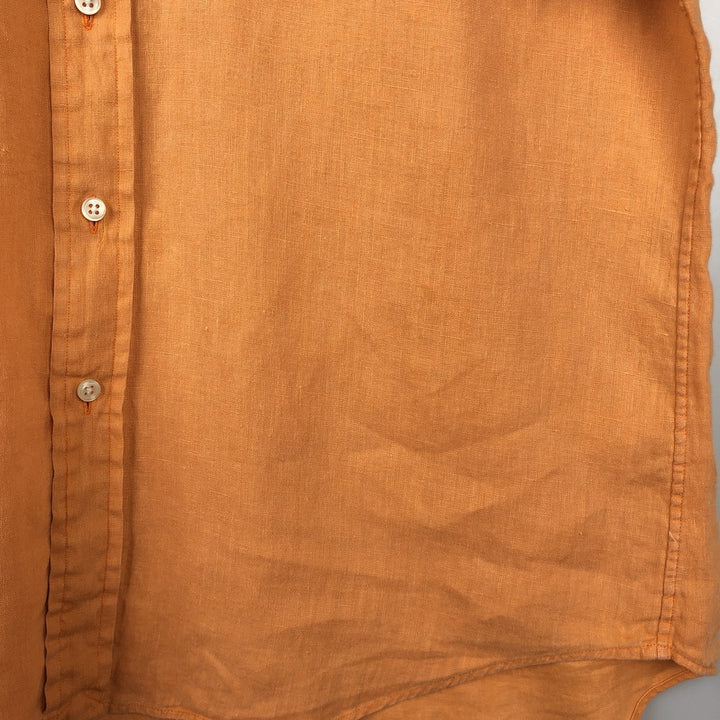 Ralph Lauren short sleeve linen button down shirt, men's size M linen orange type Vintage Second Hand