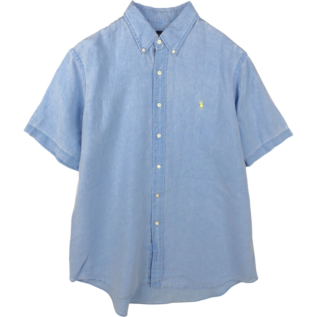 Ralph Lauren short sleeve linen button down shirt, men's size XL linen Blue type light blue Vintage Second Hand