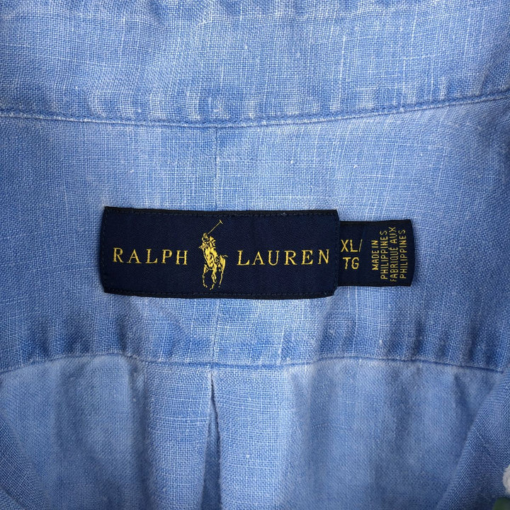 Ralph Lauren short sleeve linen button down shirt, men's size XL linen Blue type light blue Vintage Second Hand