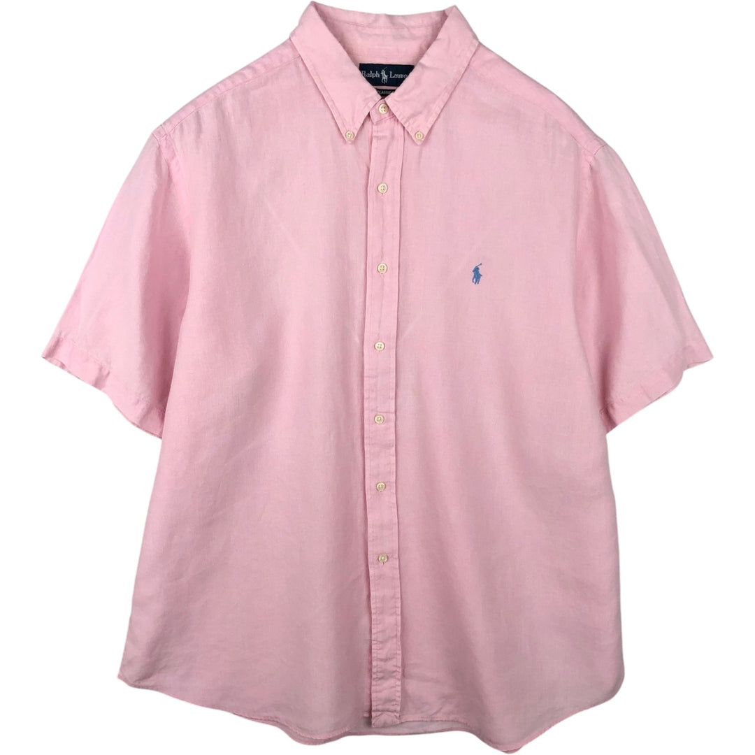 Ralph Lauren CLASSIC FIT Short-Sleeve Linen Button-Down Shirt, Men's Size XXL (approx.) linen pink type Vintage Second Hand