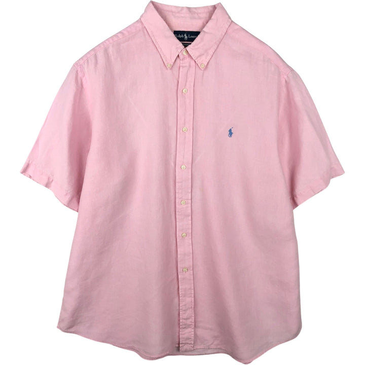 Ralph Lauren CLASSIC FIT Short-Sleeve Linen Button-Down Shirt, Men's Size XXL (approx.) linen pink type Vintage Second Hand
