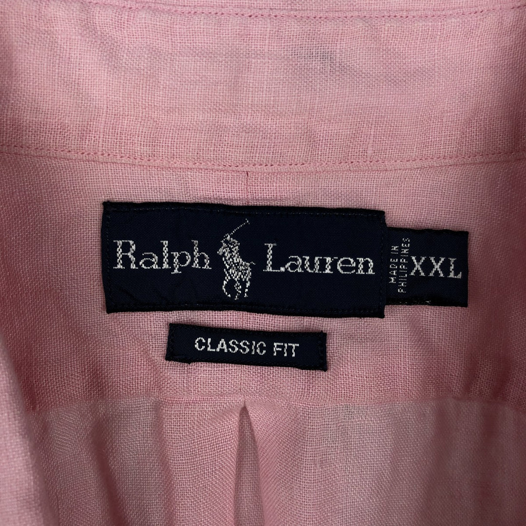 Ralph Lauren CLASSIC FIT Short-Sleeve Linen Button-Down Shirt, Men's Size XXL (approx.) linen pink type Vintage Second Hand