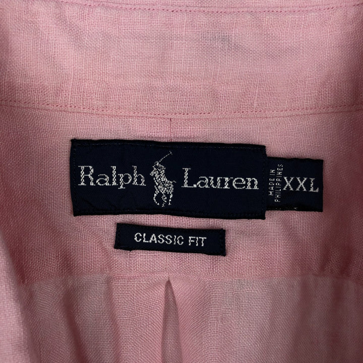 Ralph Lauren CLASSIC FIT Short-Sleeve Linen Button-Down Shirt, Men's Size XXL (approx.) linen pink type Vintage Second Hand