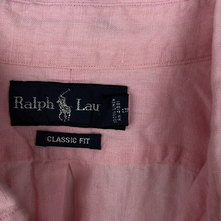 Ralph Lauren CLASSIC FIT Short-Sleeve Linen Button-Down Shirt, Men's Size XXL (approx.) linen pink type Vintage Second Hand