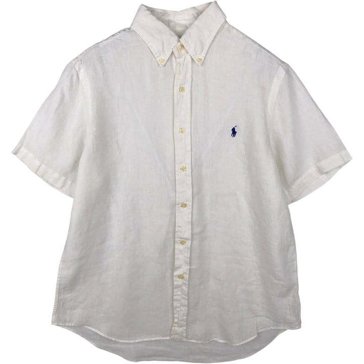 Ralph Lauren Classic Fit short sleeve linen button down shirt, men's size M linen white type Vintage Second Hand