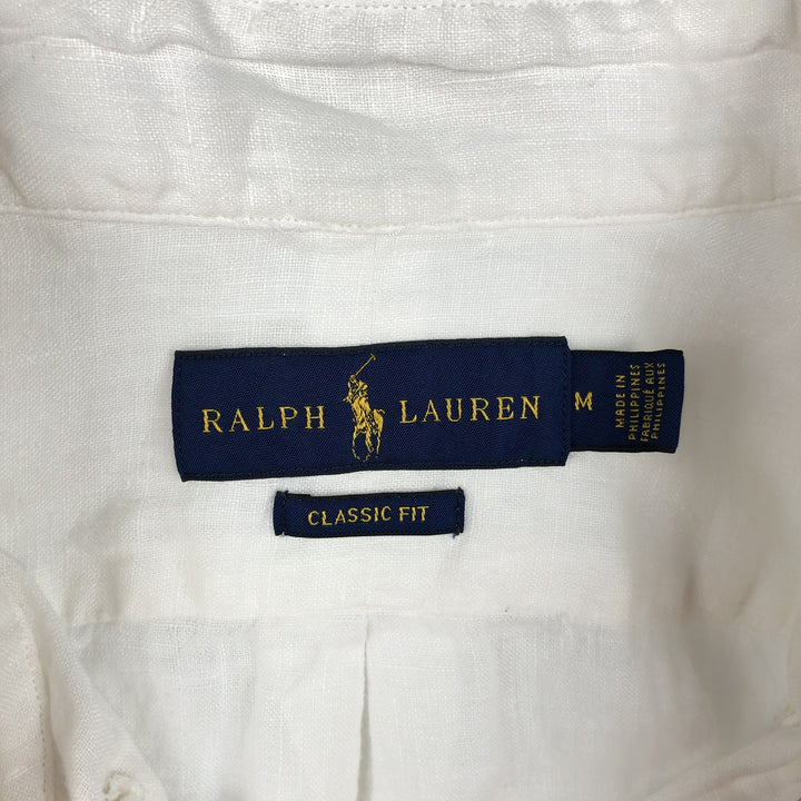 Ralph Lauren Classic Fit short sleeve linen button down shirt, men's size M linen white type Vintage Second Hand