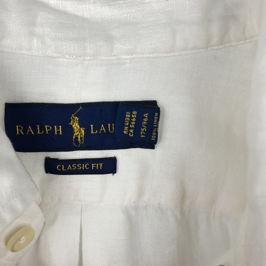 Ralph Lauren Classic Fit short sleeve linen button down shirt, men's size M linen white type Vintage Second Hand