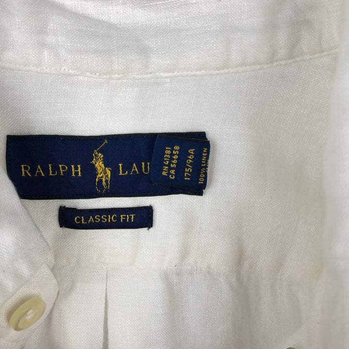 Ralph Lauren Classic Fit short sleeve linen button down shirt, men's size M linen white type Vintage Second Hand