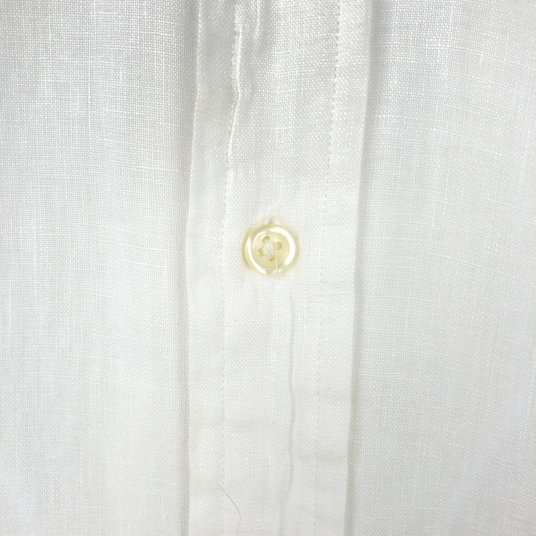 Ralph Lauren Classic Fit short sleeve linen button down shirt, men's size M linen white type Vintage Second Hand