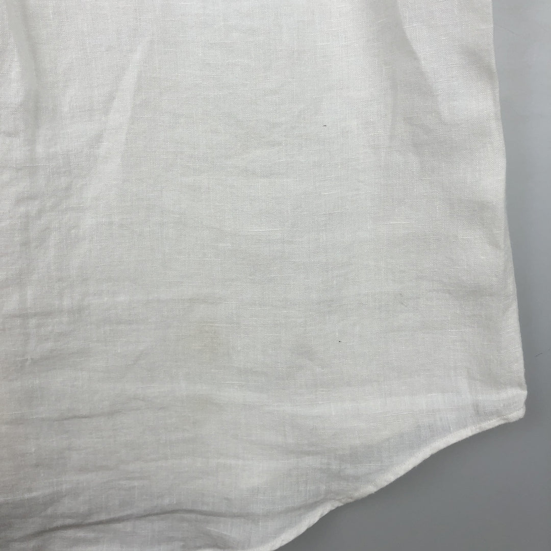 Ralph Lauren Classic Fit short sleeve linen button down shirt, men's size M linen white type Vintage Second Hand