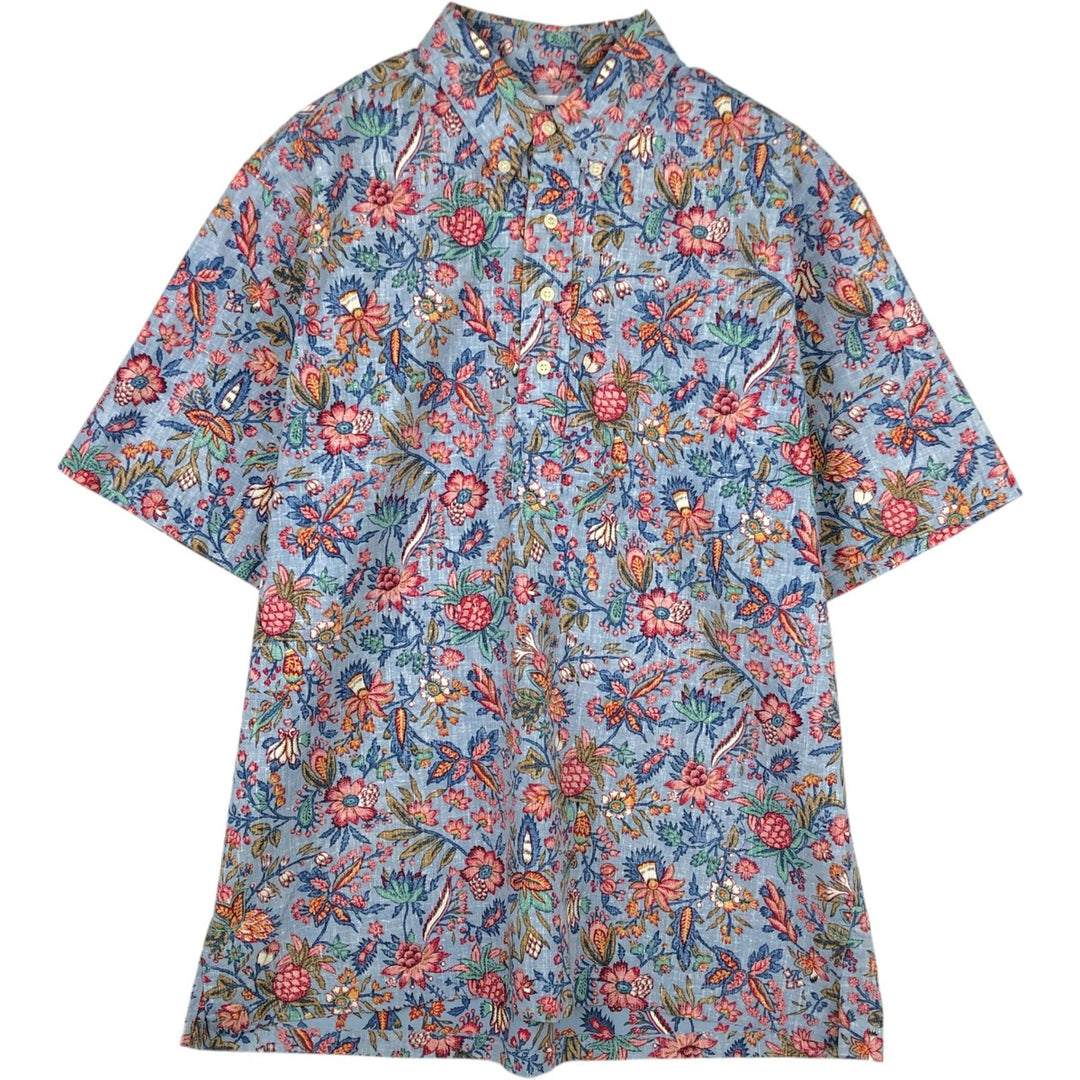 90'S Reyn Spooner swimwear tag, all-over botanical pattern, half-button button-down Aloha shirt, men's size L equivalent. cotton Blue type light blue Vintage Second Hand