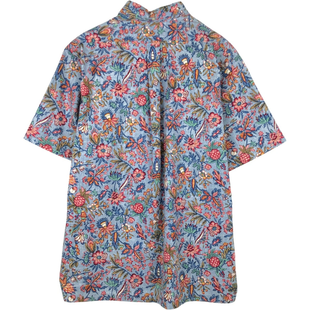 90'S Reyn Spooner swimwear tag, all-over botanical pattern, half-button button-down Aloha shirt, men's size L equivalent. cotton Blue type light blue Vintage Second Hand