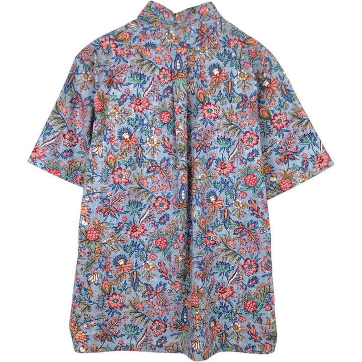 90'S Reyn Spooner swimwear tag, all-over botanical pattern, half-button button-down Aloha shirt, men's size L equivalent. cotton Blue type light blue Vintage Second Hand