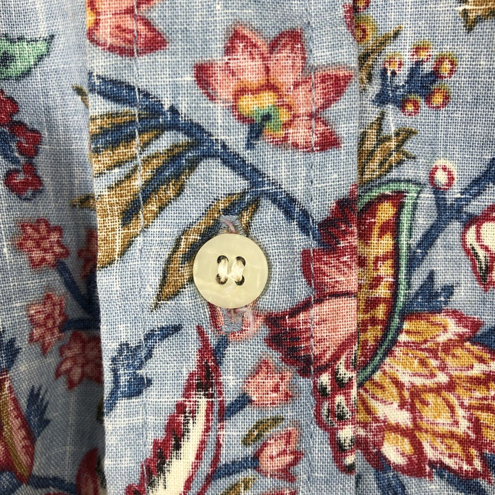 90'S Reyn Spooner swimwear tag, all-over botanical pattern, half-button button-down Aloha shirt, men's size L equivalent. cotton Blue type light blue Vintage Second Hand