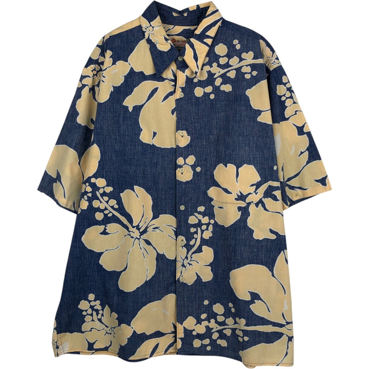 90s-00'S Reyn Spooner Commemorative Classics all-over hibiscus pattern Hawaiian Aloha shirt, boxy shirt, made in Hawaii. cotton navy blue type Vintage Second Hand