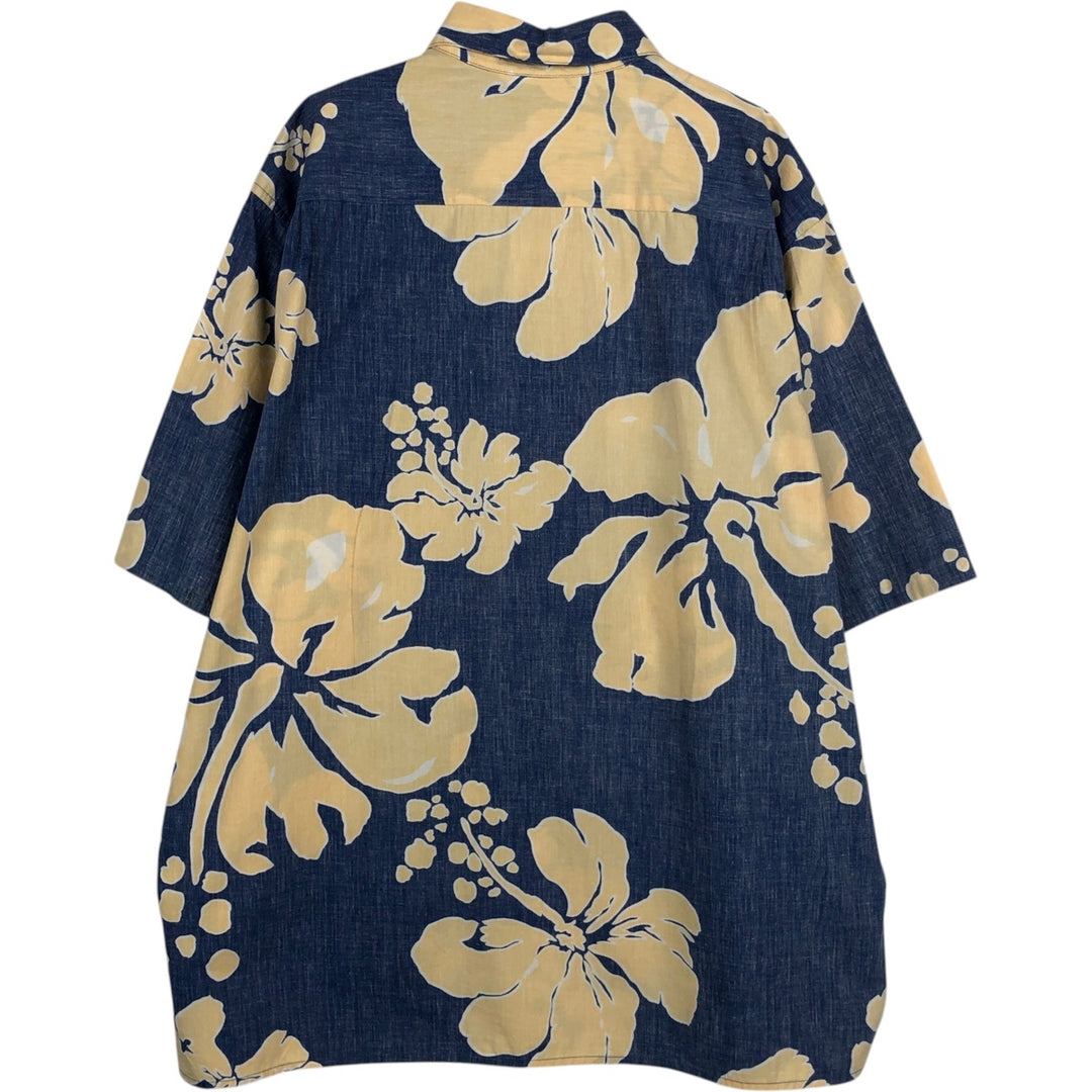 90s-00'S Reyn Spooner Commemorative Classics all-over hibiscus pattern Hawaiian Aloha shirt, boxy shirt, made in Hawaii. cotton navy blue type Vintage Second Hand