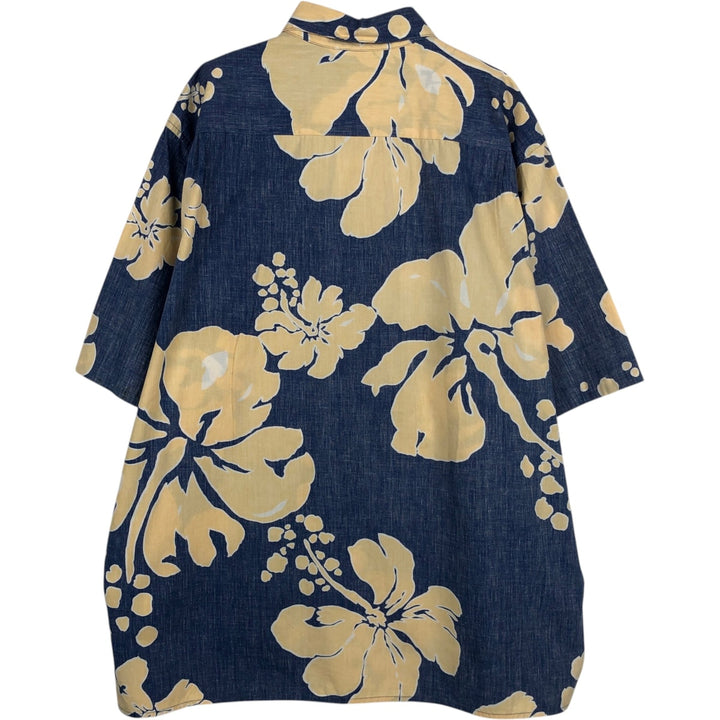90s-00'S Reyn Spooner Commemorative Classics all-over hibiscus pattern Hawaiian Aloha shirt, boxy shirt, made in Hawaii. cotton navy blue type Vintage Second Hand