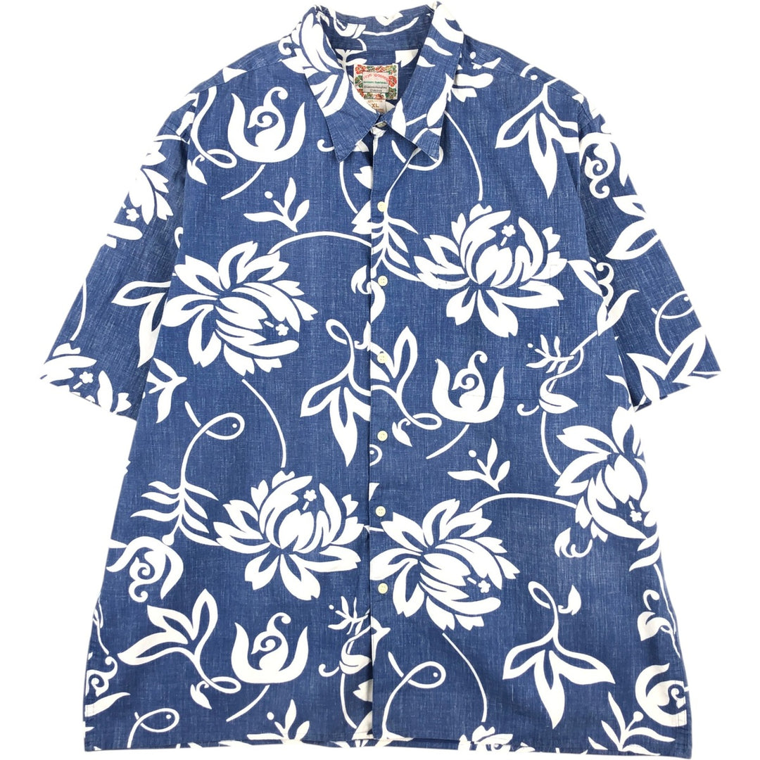 90s-00'S Reyn Spooner Commemorative Classics all-over floral Hawaiian Aloha shirt, boxy style, made in Hawaii. cotton navy blue type Vintage Second Hand