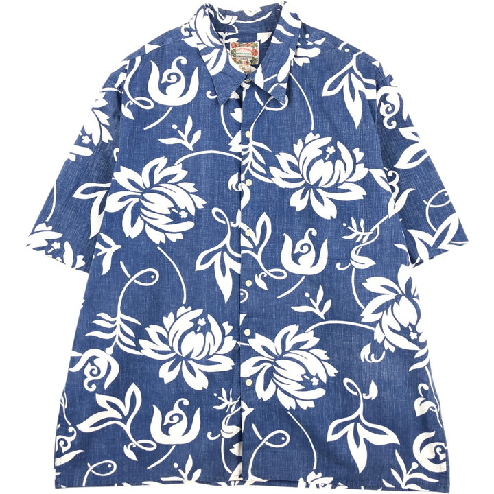 90s-00'S Reyn Spooner Commemorative Classics all-over floral Hawaiian Aloha shirt, boxy style, made in Hawaii. cotton navy blue type Vintage Second Hand