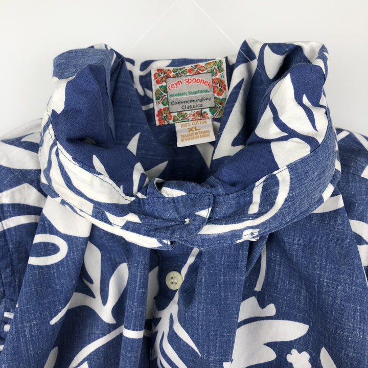 90s-00'S Reyn Spooner Commemorative Classics all-over floral Hawaiian Aloha shirt, boxy style, made in Hawaii. cotton navy blue type Vintage Second Hand