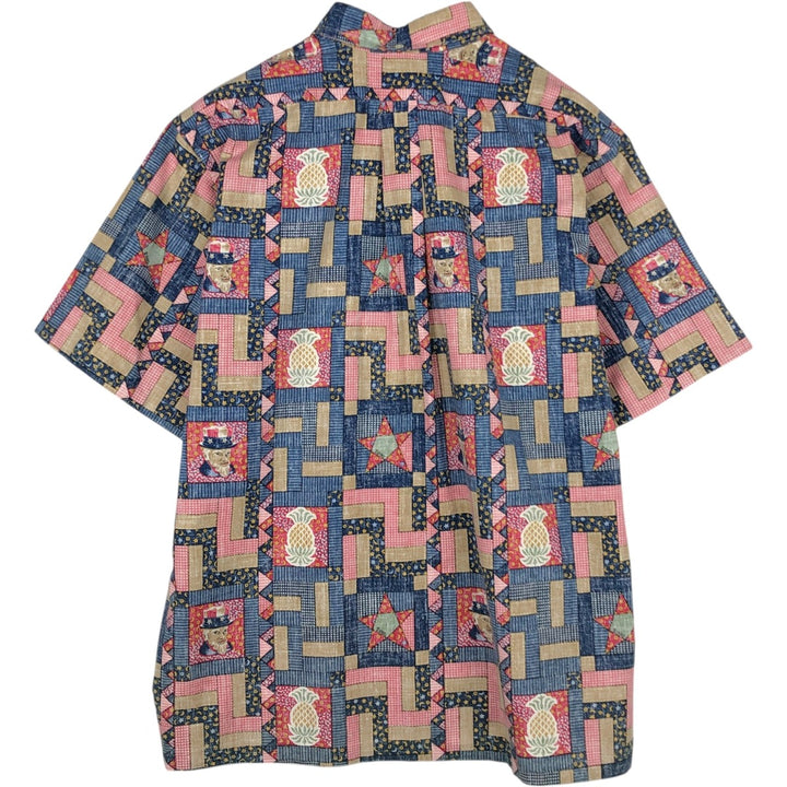 90'S Reyn Spooner swimwear tag, all-over print, half-button, button-down, Hawaiian Aloha shirt, boxy shirt, men's size XL equivalent. cotton navy blue type Vintage Second Hand