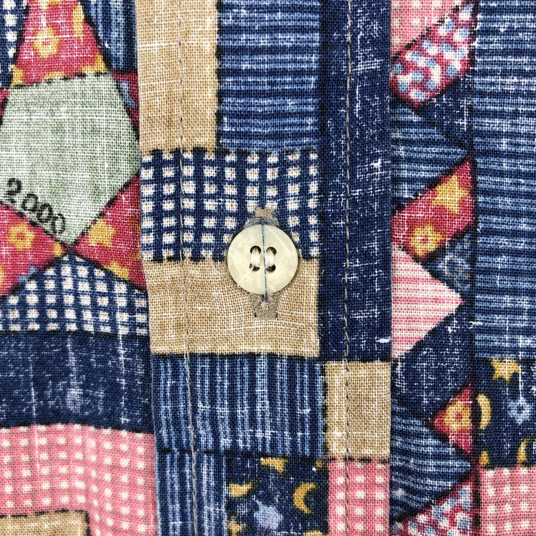 90'S Reyn Spooner swimwear tag, all-over print, half-button, button-down, Hawaiian Aloha shirt, boxy shirt, men's size XL equivalent. cotton navy blue type Vintage Second Hand