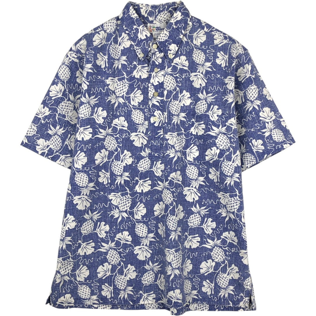 90'S Reyn Spooner swimwear tag, all-over botanical pattern, half-button button-down Aloha shirt, men's size L equivalent. cotton blue type Vintage Second Hand