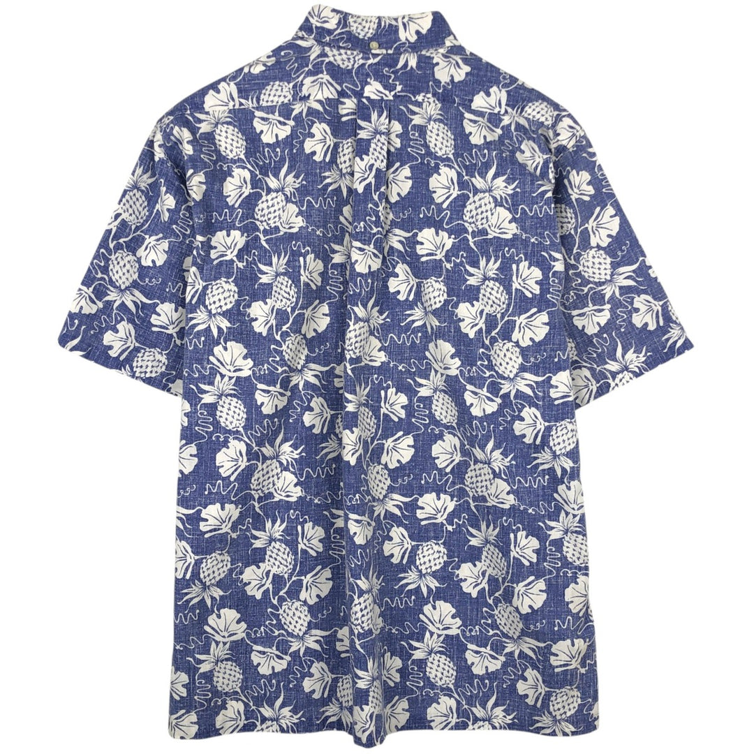 90'S Reyn Spooner swimwear tag, all-over botanical pattern, half-button button-down Aloha shirt, men's size L equivalent. cotton blue type Vintage Second Hand
