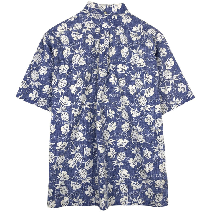 90'S Reyn Spooner swimwear tag, all-over botanical pattern, half-button button-down Aloha shirt, men's size L equivalent. cotton blue type Vintage Second Hand