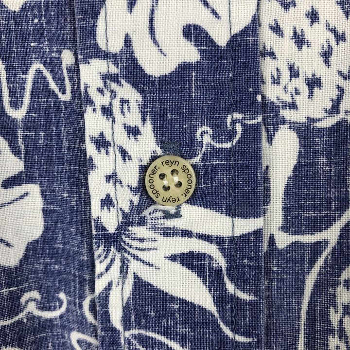 90'S Reyn Spooner swimwear tag, all-over botanical pattern, half-button button-down Aloha shirt, men's size L equivalent. cotton blue type Vintage Second Hand