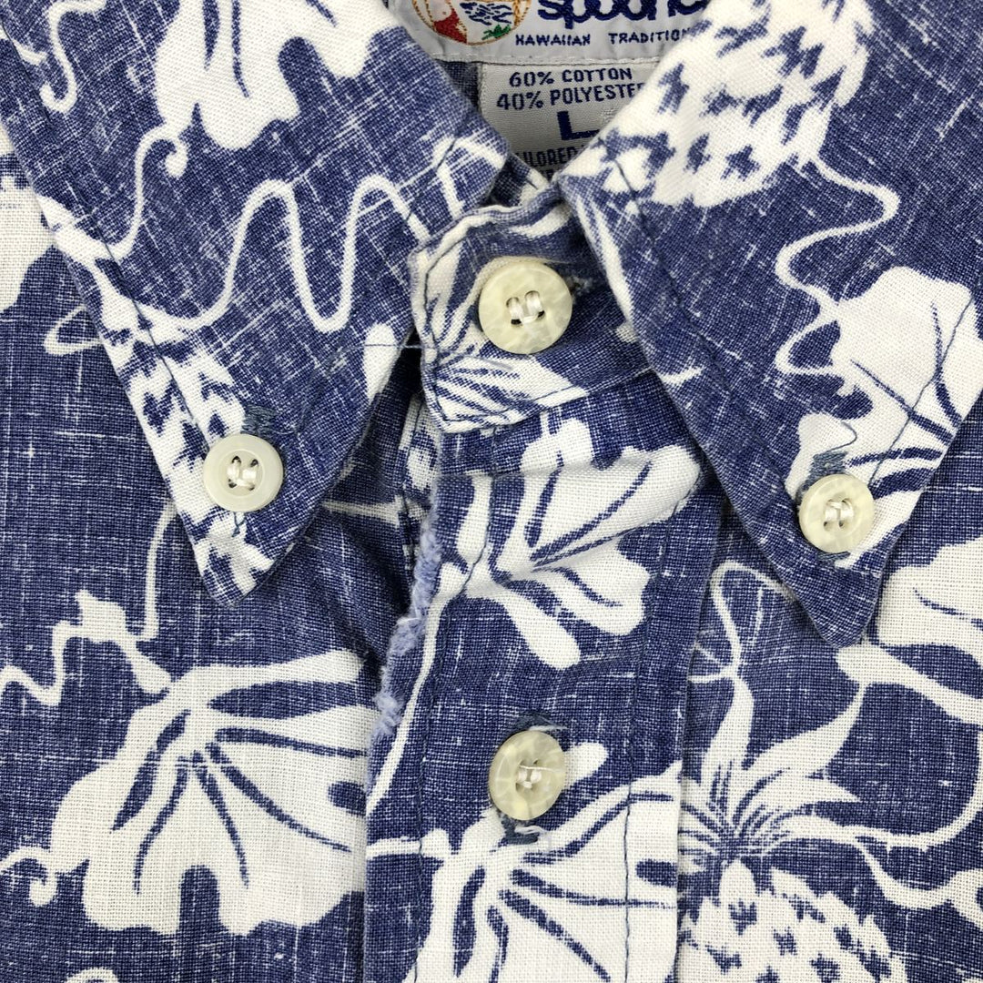 90'S Reyn Spooner swimwear tag, all-over botanical pattern, half-button button-down Aloha shirt, men's size L equivalent. cotton blue type Vintage Second Hand