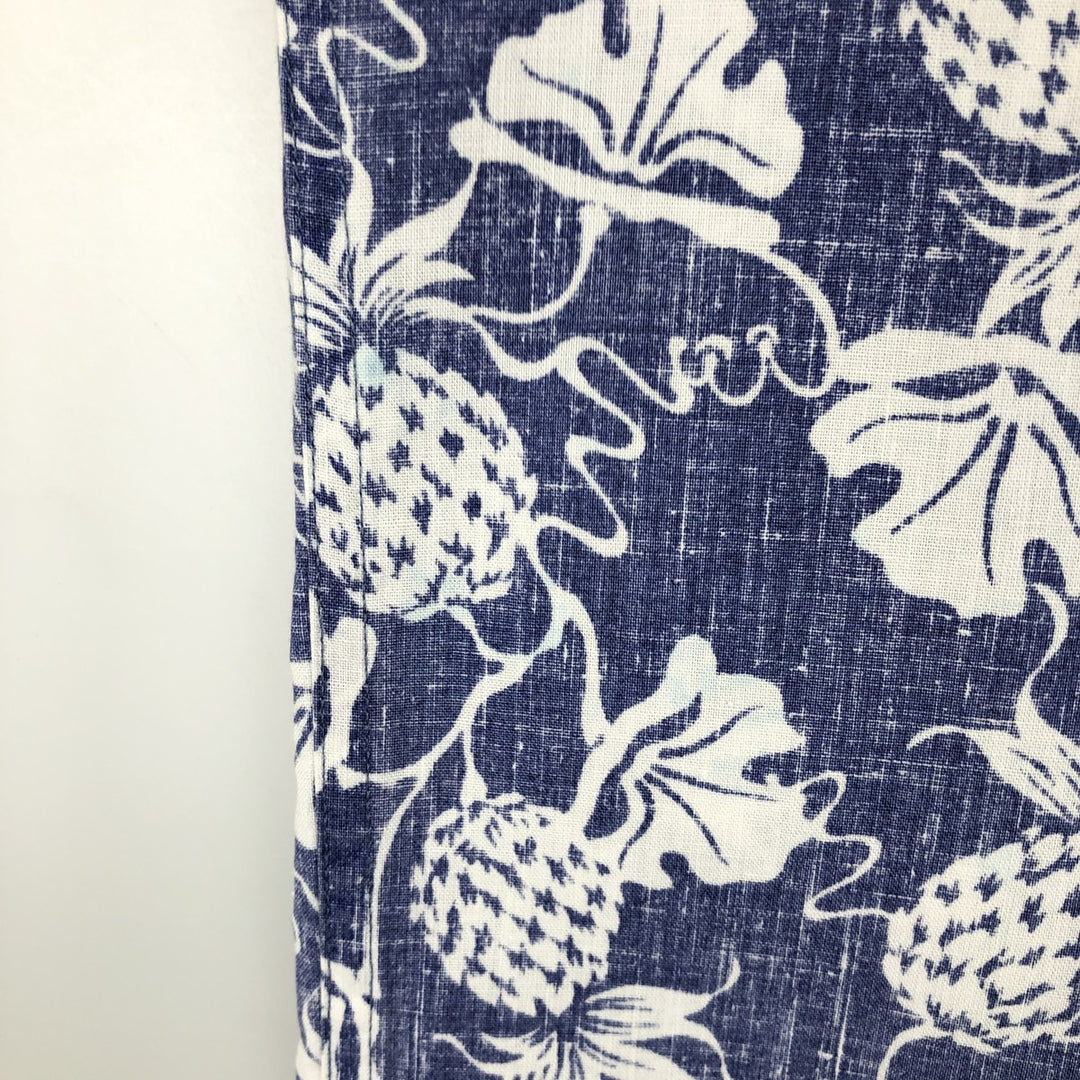 90'S Reyn Spooner swimwear tag, all-over botanical pattern, half-button button-down Aloha shirt, men's size L equivalent. cotton blue type Vintage Second Hand