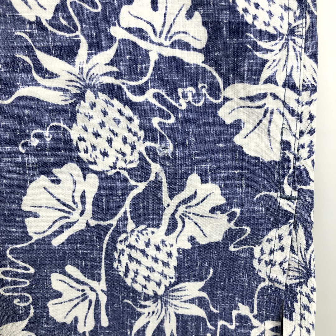90'S Reyn Spooner swimwear tag, all-over botanical pattern, half-button button-down Aloha shirt, men's size L equivalent. cotton blue type Vintage Second Hand