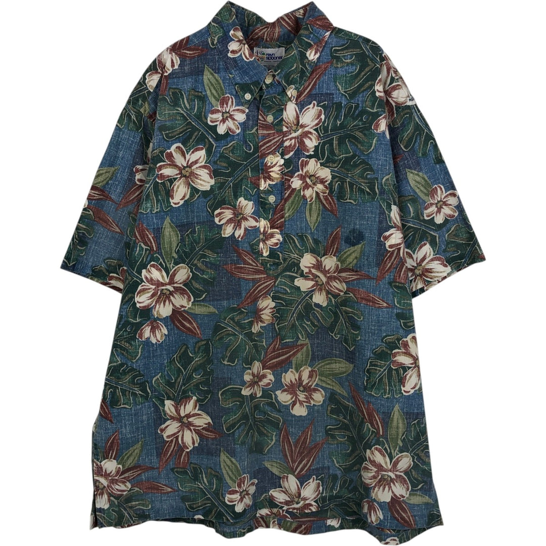 90'S Reyn Spooner Bikini Tag All-over Floral Print Half-Button Button-Down Hawaiian Aloha Shirt Boxy Shirt Made in Hawaii cotton blue type Vintage Second Hand