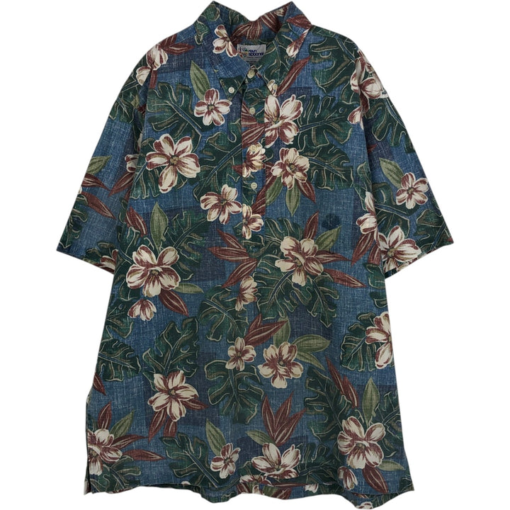 90'S Reyn Spooner Bikini Tag All-over Floral Print Half-Button Button-Down Hawaiian Aloha Shirt Boxy Shirt Made in Hawaii cotton blue type Vintage Second Hand