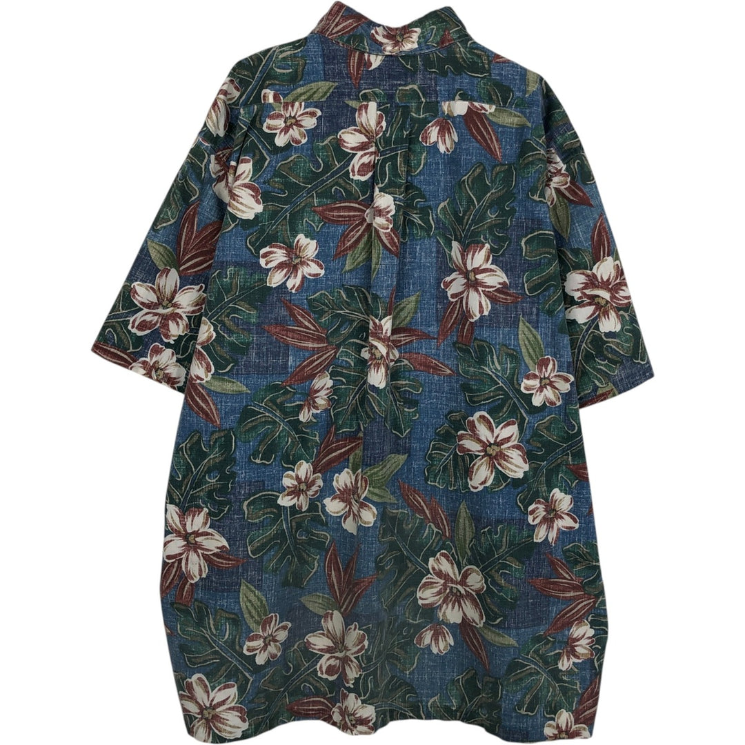 90'S Reyn Spooner Bikini Tag All-over Floral Print Half-Button Button-Down Hawaiian Aloha Shirt Boxy Shirt Made in Hawaii cotton blue type Vintage Second Hand