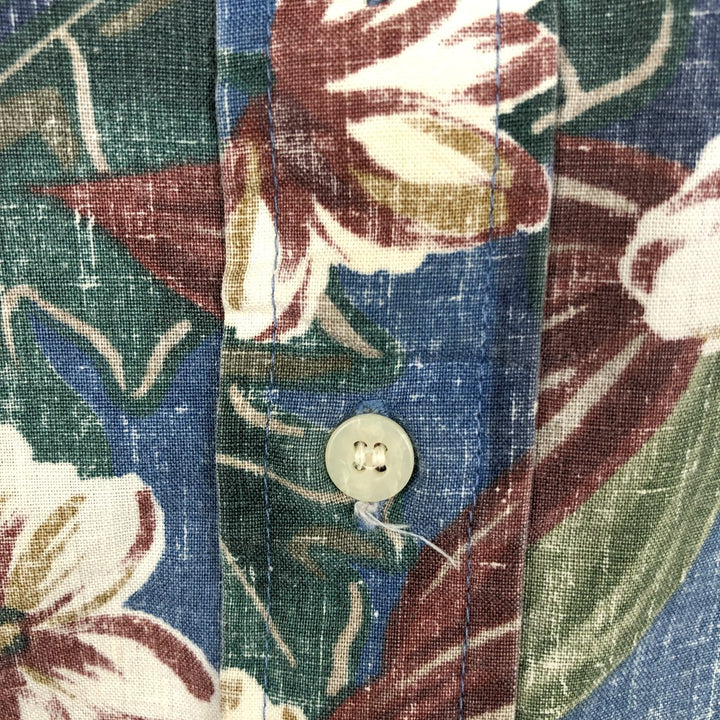 90'S Reyn Spooner Bikini Tag All-over Floral Print Half-Button Button-Down Hawaiian Aloha Shirt Boxy Shirt Made in Hawaii cotton blue type Vintage Second Hand