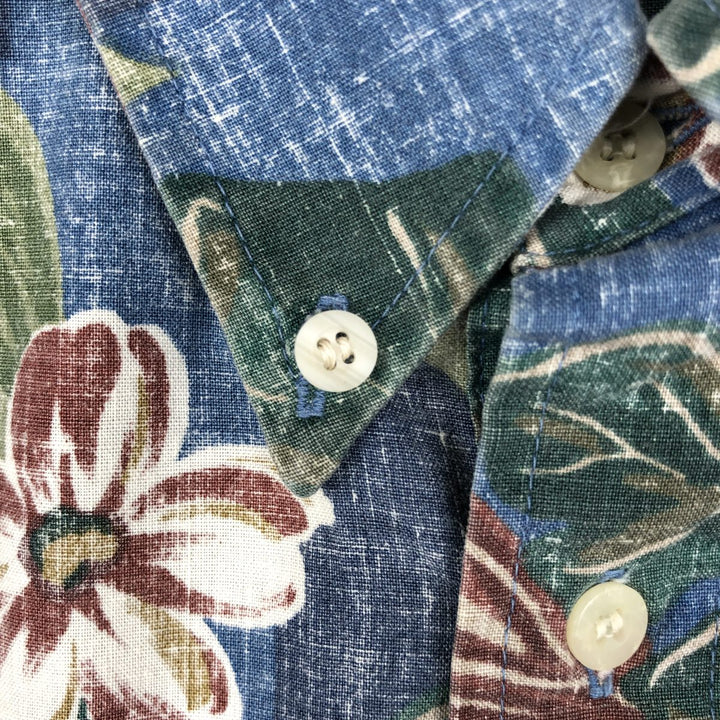 90'S Reyn Spooner Bikini Tag All-over Floral Print Half-Button Button-Down Hawaiian Aloha Shirt Boxy Shirt Made in Hawaii cotton blue type Vintage Second Hand
