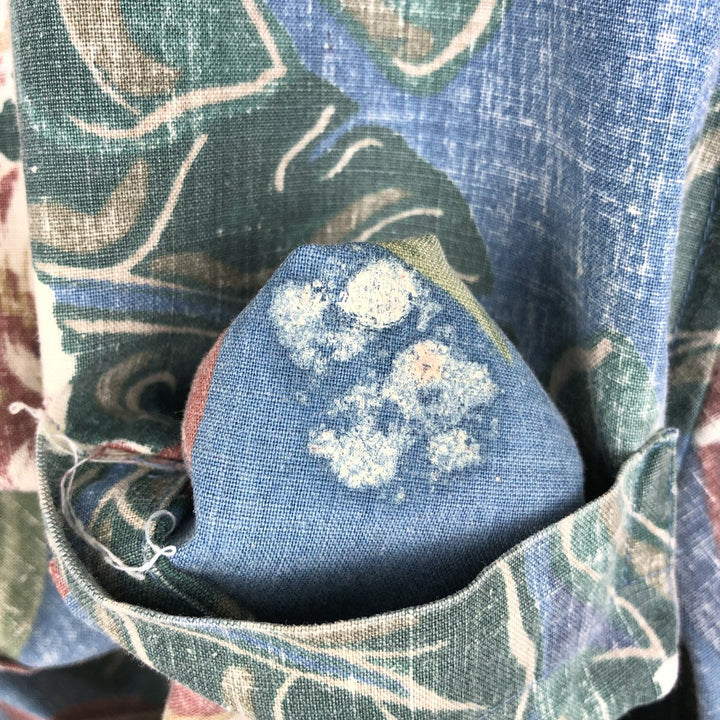 90'S Reyn Spooner Bikini Tag All-over Floral Print Half-Button Button-Down Hawaiian Aloha Shirt Boxy Shirt Made in Hawaii cotton blue type Vintage Second Hand