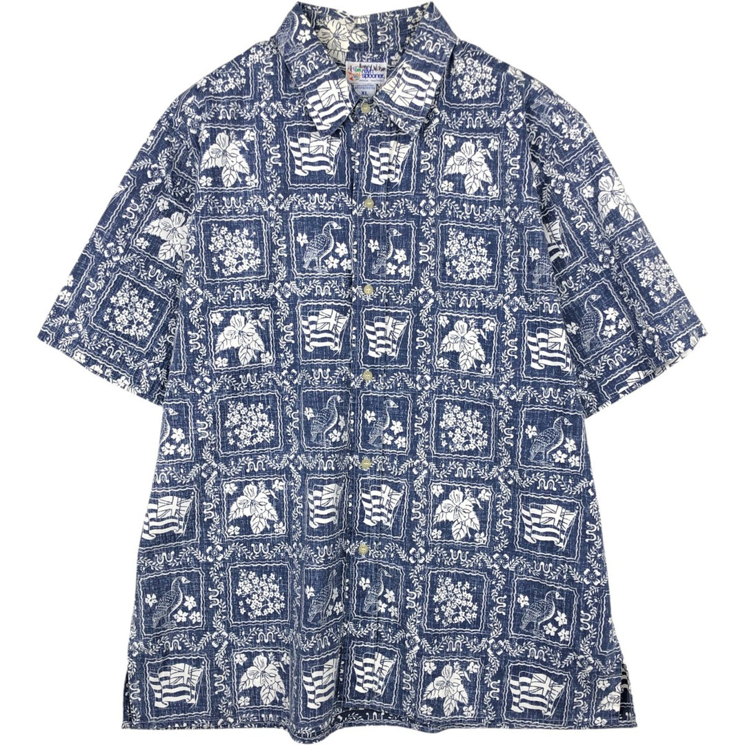90'S Reyn Spooner swimwear tag, all-over print, Lahaina sailor Hawaiian aloha shirt, boxy shirt, men's size XL equivalent. cotton Navy blue Vintage Second Hand