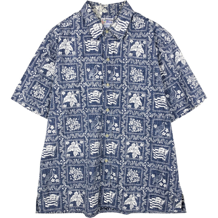 90'S Reyn Spooner swimwear tag, all-over print, Lahaina sailor Hawaiian aloha shirt, boxy shirt, men's size XL equivalent. cotton Navy blue Vintage Second Hand