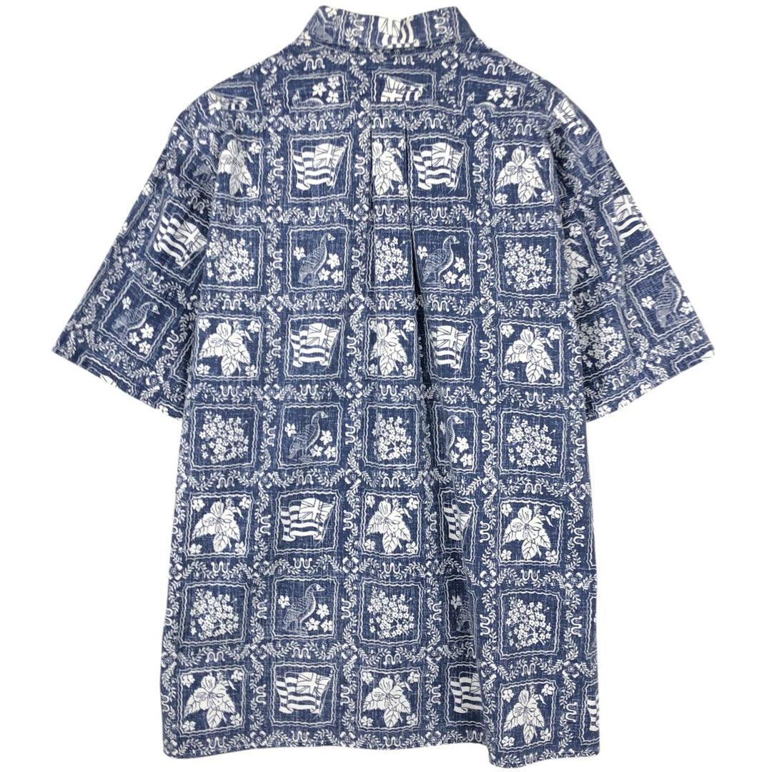 90'S Reyn Spooner swimwear tag, all-over print, Lahaina sailor Hawaiian aloha shirt, boxy shirt, men's size XL equivalent. cotton Navy blue Vintage Second Hand