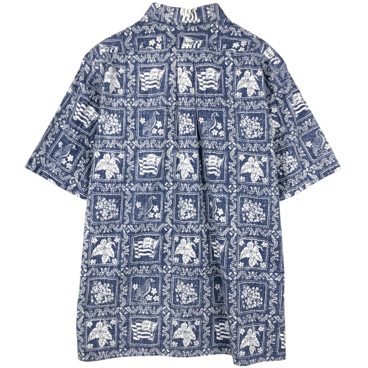 90'S Reyn Spooner swimwear tag, all-over print, Lahaina sailor Hawaiian aloha shirt, boxy shirt, men's size XL equivalent. cotton Navy blue Vintage Second Hand