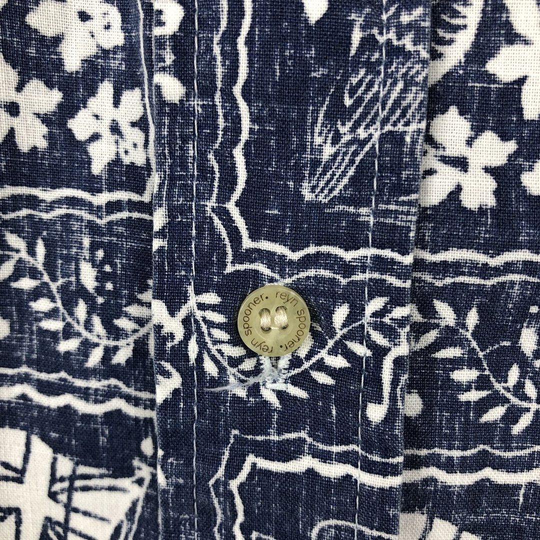 90'S Reyn Spooner swimwear tag, all-over print, Lahaina sailor Hawaiian aloha shirt, boxy shirt, men's size XL equivalent. cotton Navy blue Vintage Second Hand