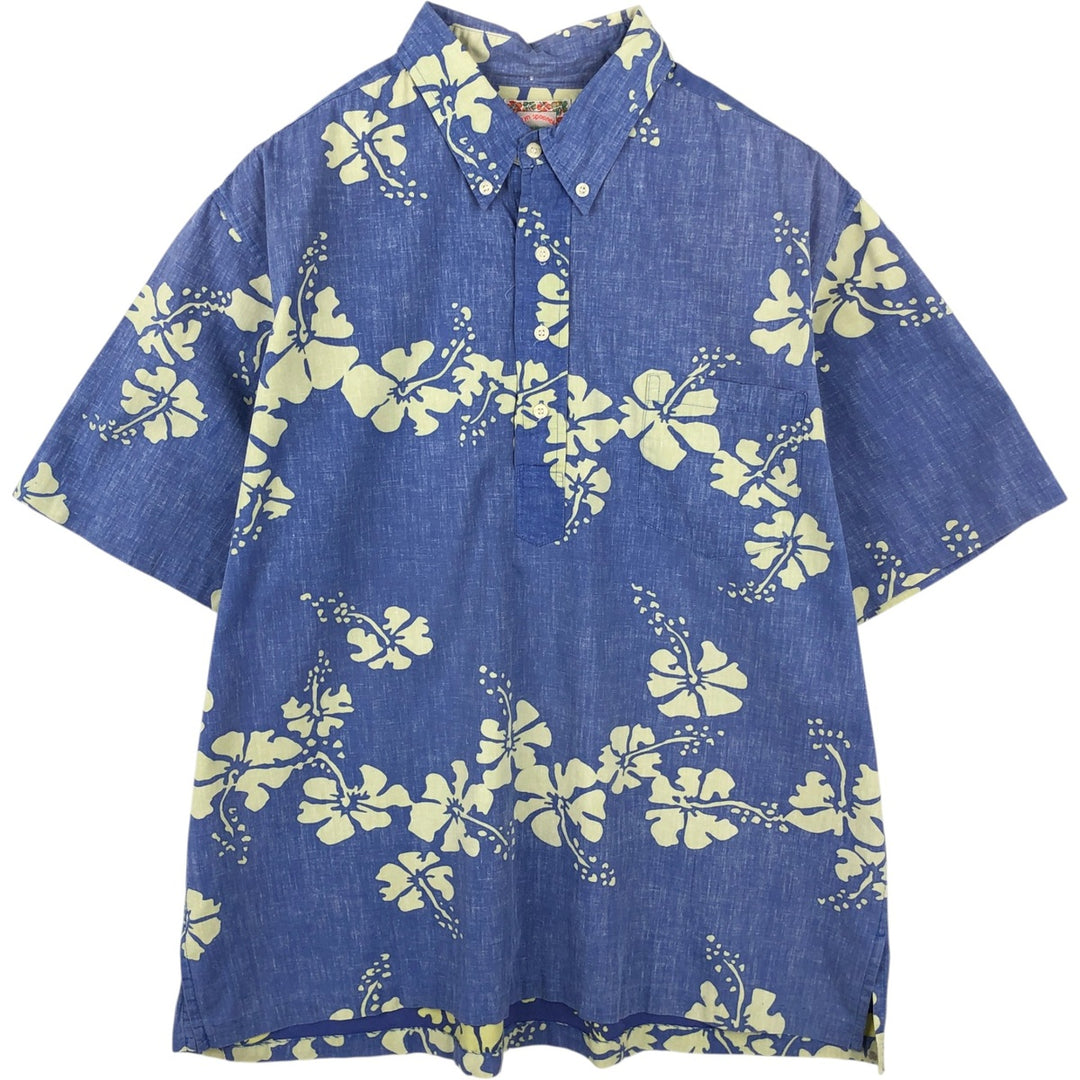 90'S Reyn Spooner Commemorative Classics all-over print half-button button-down Hawaiian Aloha shirt, men's size XL. cotton blue type Vintage Second Hand