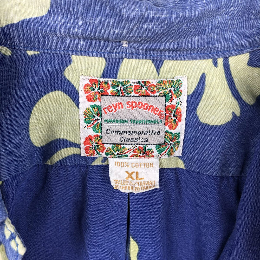 90'S Reyn Spooner Commemorative Classics all-over print half-button button-down Hawaiian Aloha shirt, men's size XL. cotton blue type Vintage Second Hand