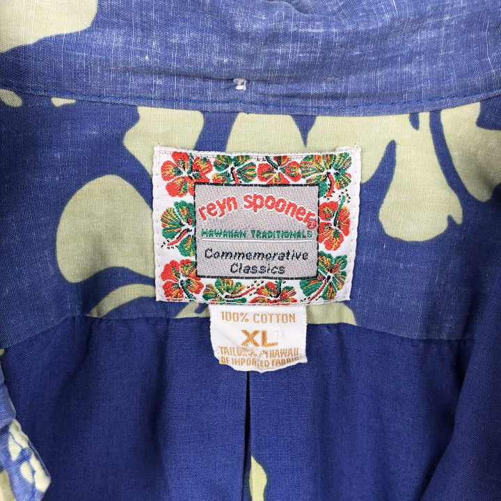 90'S Reyn Spooner Commemorative Classics all-over print half-button button-down Hawaiian Aloha shirt, men's size XL. cotton blue type Vintage Second Hand