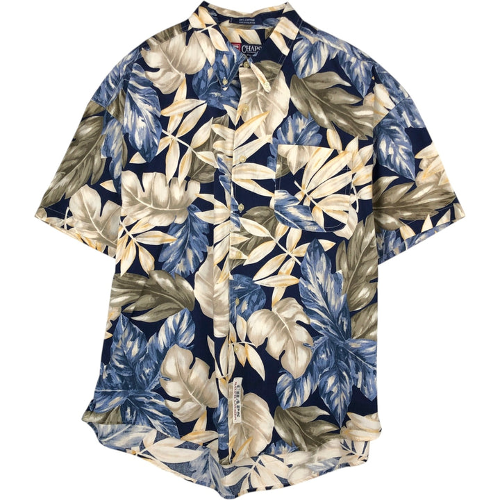 Ralph Lauren CHAPS all-over leaf pattern button-down Hawaiian Aloha shirt, men's size XL. cotton navy blue type Vintage Second Hand