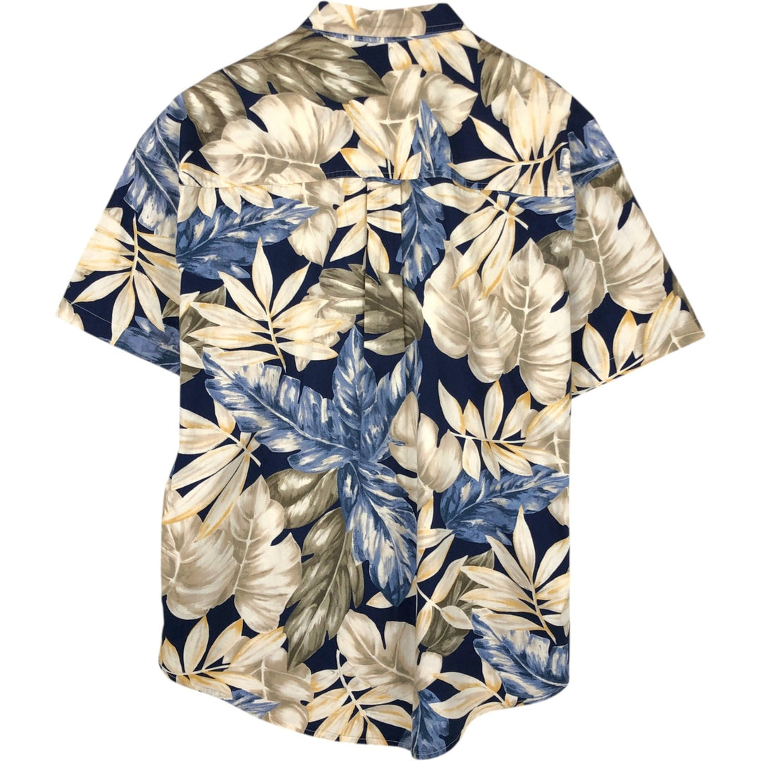 Ralph Lauren CHAPS all-over leaf pattern button-down Hawaiian Aloha shirt, men's size XL. cotton navy blue type Vintage Second Hand